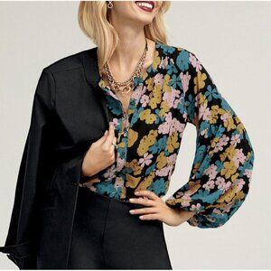 CAbi Floral Button-Front Blouse in Black, Teal, Mustard, Pink